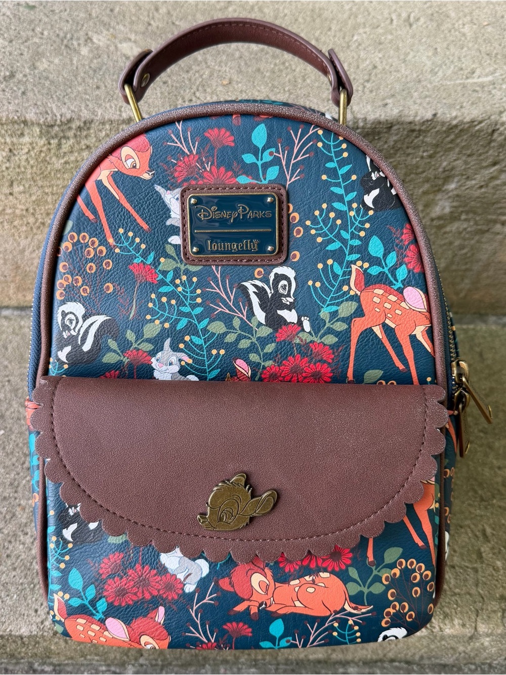 Disney Parks Exclusive Loungefly Bambi Forest Floral Mini Backpack Brown Bag